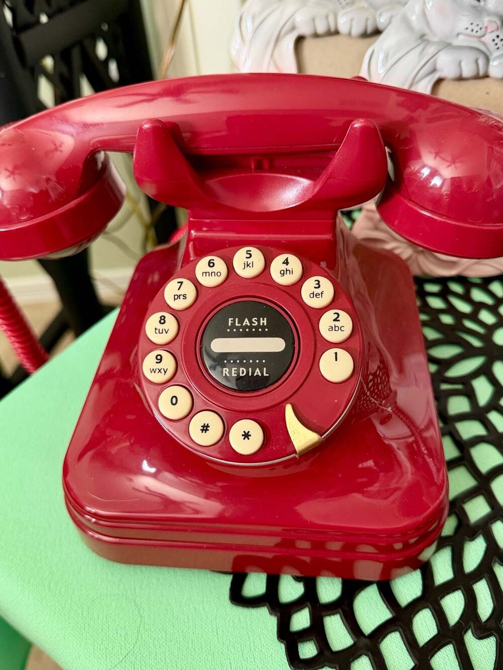 Vintage Grand Phone Retro Push Button Corded Telephone in Red